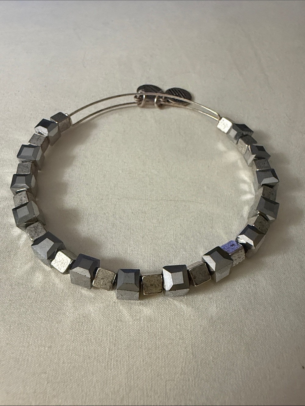 Silver Geometric Cube Bead Women’s Bangle Bracelet